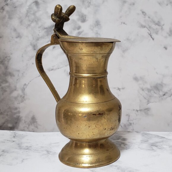 Vintage Brass Cream Pitcher Acorn Flip Lid Boho Home Decor Witchy Whimsigoth - Picture 12 of 12